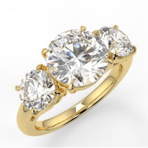 14K Gold, 2 carat moissanite three stone ring2
