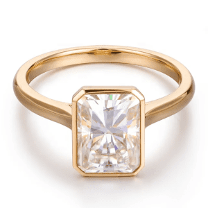 18 Karat Gold 2.6 Carat Assher Cut Bezel Moissanite Ring