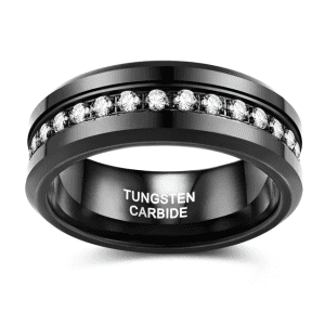 Black cubic zirconia Inlay tungsten carbide high polished ring
