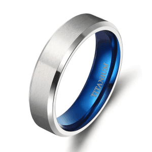 Brushed Matte Silver Colour Titanium Mens Ring