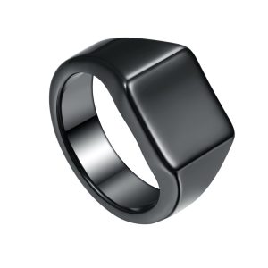 Classic Round bezel setting black tungsten carbide ring