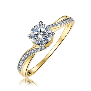 Gold Plated prong setting round ring S925 Sterling Silver, moissanite centre stone