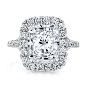 Radiant Cut Hand Setting Halo Pave Split Shank rhodium Plated Ring