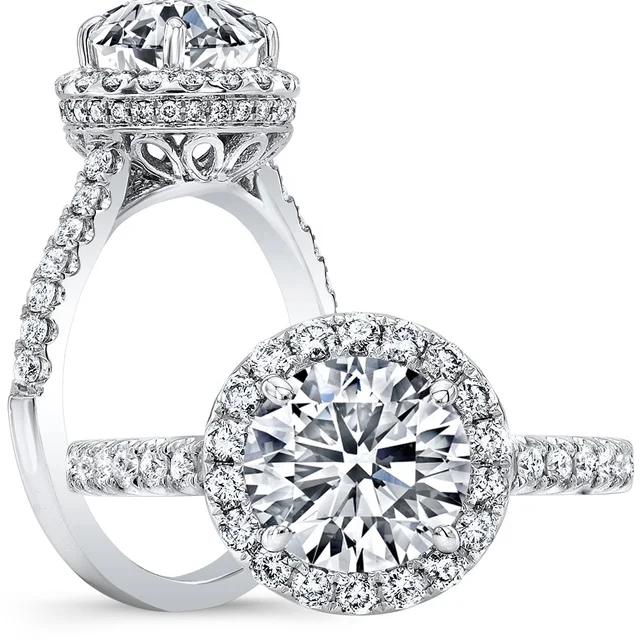 S925 Sterling Silver 3A Cubic Zirconia Round rhodium Plated Ring with halo style and lift