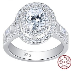 S925 Sterling Silver Halo Oval Shape 5A Cubic Zirconia ring