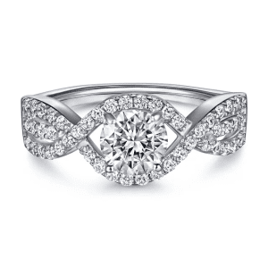 S925 Sterling Silver Round Brilliant Cut Cubic zirconia ring with twist