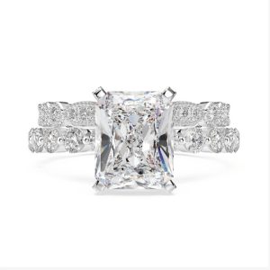 S925 Sterling Silver Simulated Moissanite Ring with supporting marquise band