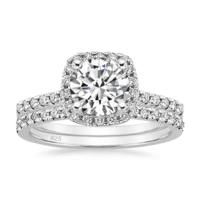 S925 Sterling Silver cushion cut cubic zirconia two piece set ring1