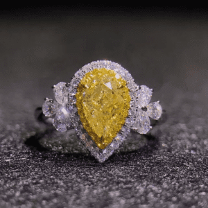 S925 Sterling Silver yellow cubic zirconia diamond shaped rhodium Plated Ring